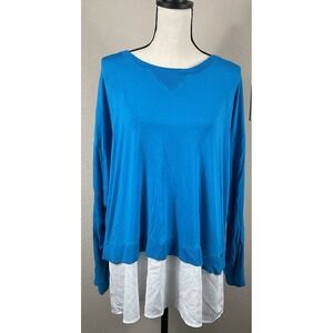 Calvin Klein 2X Aqua & White Knit Shirt Layered Look Shirt Stretch
